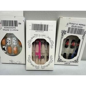 Press On Nails‎ Halloween Spider Web Black Red Autumn Short Fake Nail BUNDLE